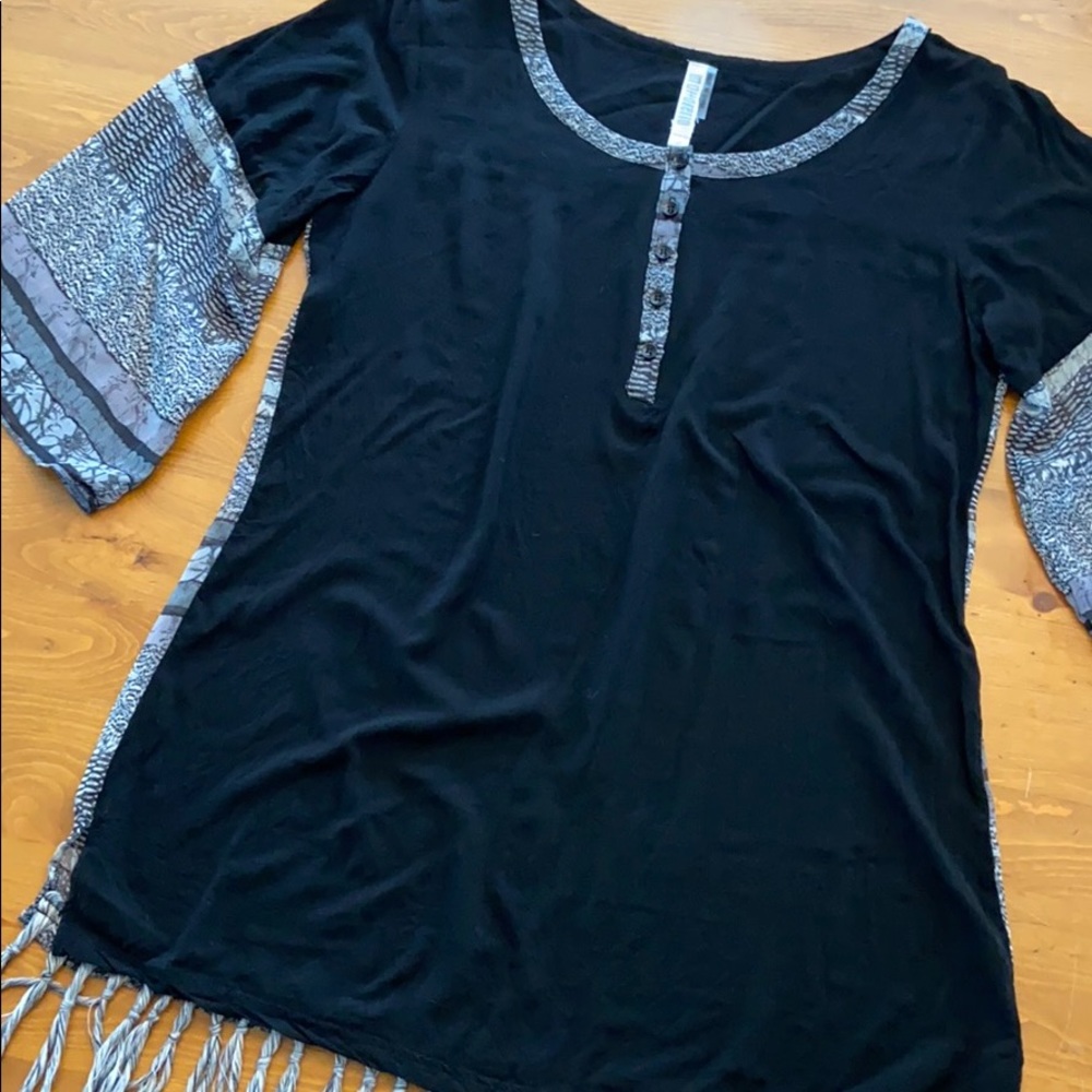 MOLLORELLO Small Boho Black Gray Fringe Sheer Tunic Boutique Brand 3/$20 Sale!